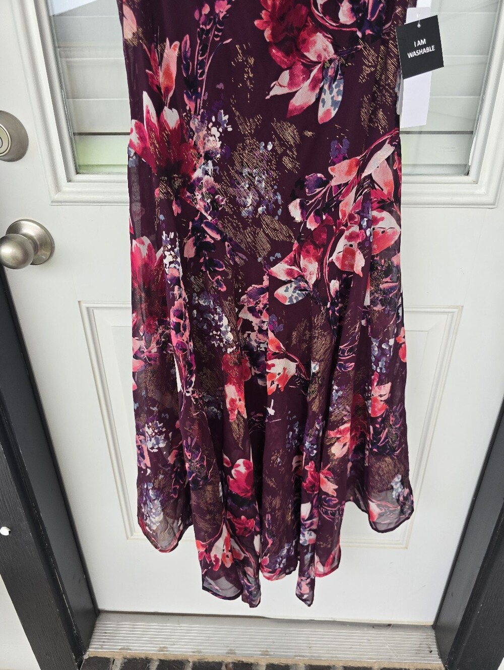 Signature by Robbie Bee Floral Midi Dress Sz 8 Purple Pink Sleeveless Cowl Neck - Picture 9 of 11